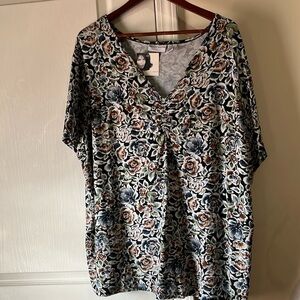 Size 3X Jaclyn Smith Rayon Blouse in browns, blues and greens
